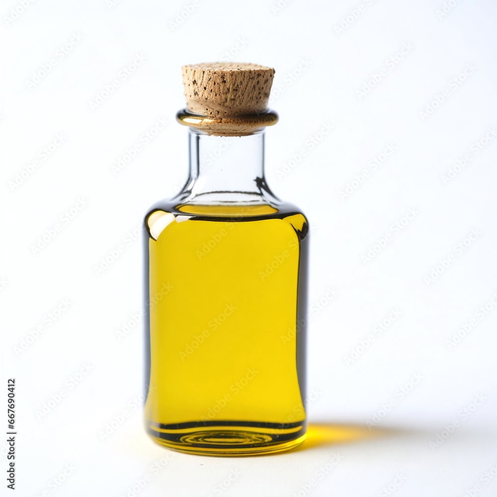 Olive oil in original bottle on a white close-up
