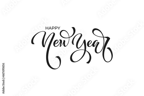 Happy New Year hand lettering calligraphy. Vector holiday illustration element. Typographic element
