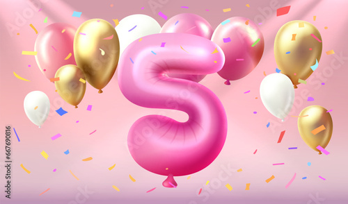 Happy Birthday years anniversary of the person birthday, balloon in the form of numbers five of the year. Vector illustration