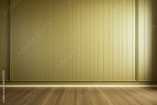 interior background, empty room, olive colored wall, home decoration over green wooden wall, parquet floor. © ORG