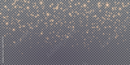 Christmas background. Powder dust light PNG. Magic shining gold dust. Fine, shiny dust bokeh particles fall off slightly. Fantastic shimmer effect. Vector illustrator.