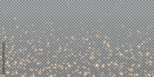 Christmas background. Powder dust light PNG. Magic shining gold dust. Fine, shiny dust bokeh particles fall off slightly. Fantastic shimmer effect. Vector illustrator.