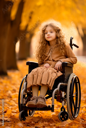 Child in a wheelchair. Generative AI,