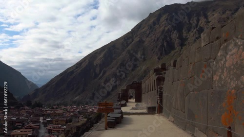 Inca Fortress with Terraces and Temple Hill in Ollantaytambo, Peru. photo