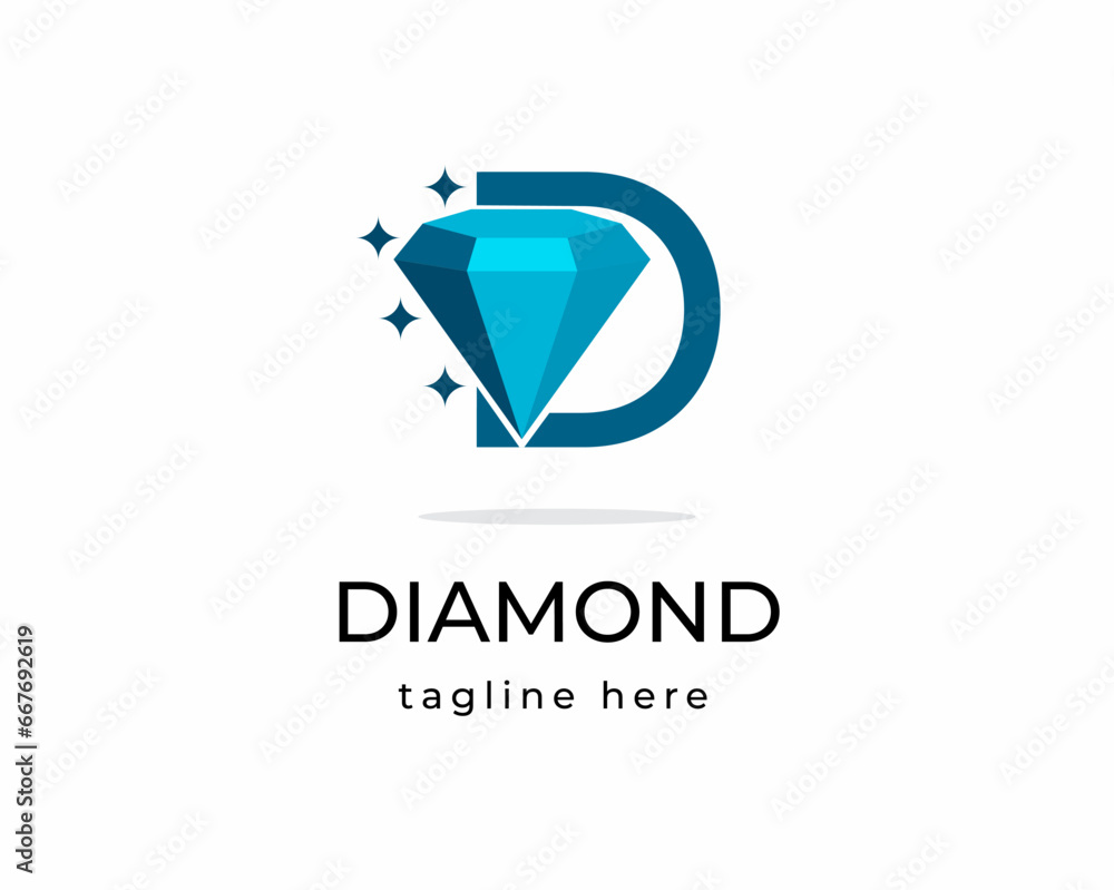 Letter D with Diamond sparkling Symbol. Premium Diamond Logo Design template illustration Letter D with Diamond sparkling Symbol. Premium Diamond Logo Design template illustration