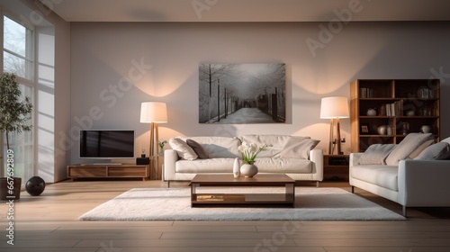 Interior of modern living room panorama