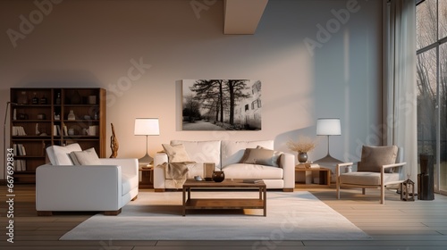 Interior of modern living room panorama