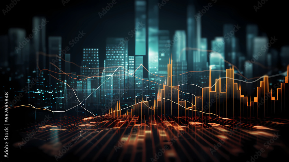 Business and financial stock market, Economic graph with diagrams, Business investment and stock trading on dark background - Generated by Generative AI - obrazy, fototapety, plakaty 