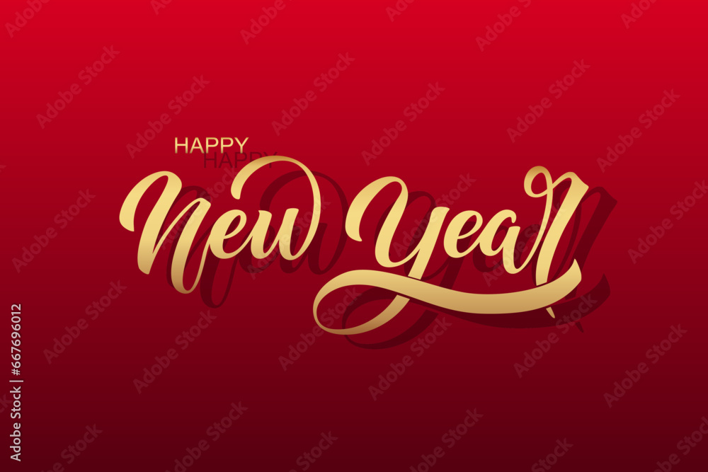 Happy New Year hand lettering calligraphy. Vector holiday illustration element. Typographic element