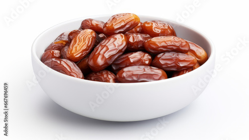 Isolated Dried Dates in a White Dish