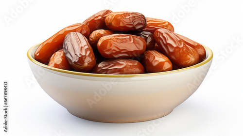 Dried Dates in a Bowl Isolated on White