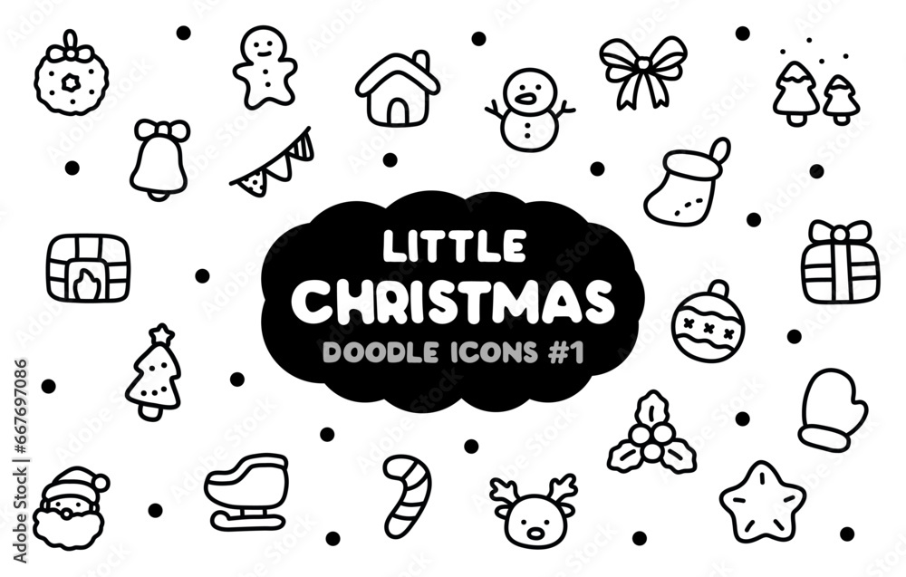 Doodle Black and White Little Christmas Icons Set No.1