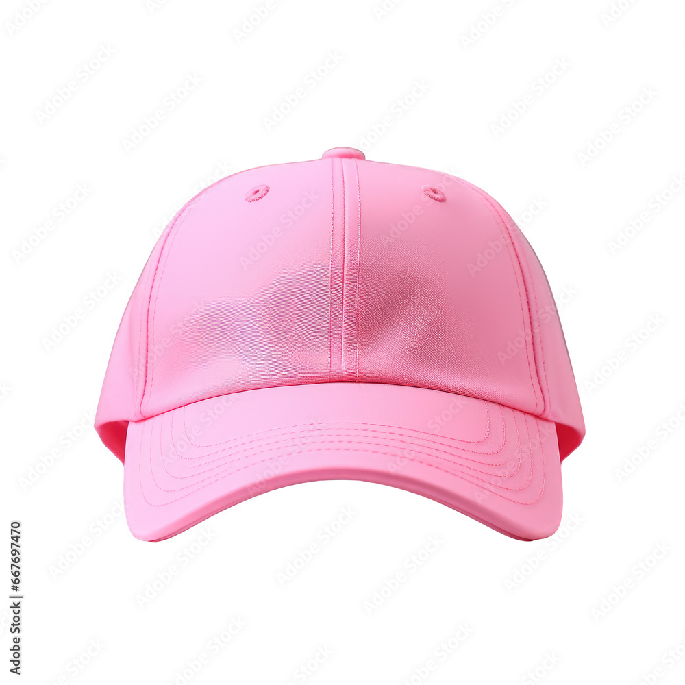 Front view of a pink baseball cap on a cutout PNG transparent background. Breast cancer symbol concept Front view of a pink baseball cap on a cutout PNG transparent background. Breast cancer symbol concept