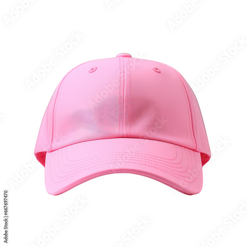 Front view of a pink baseball cap on a cutout PNG transparent background. Breast cancer symbol concept