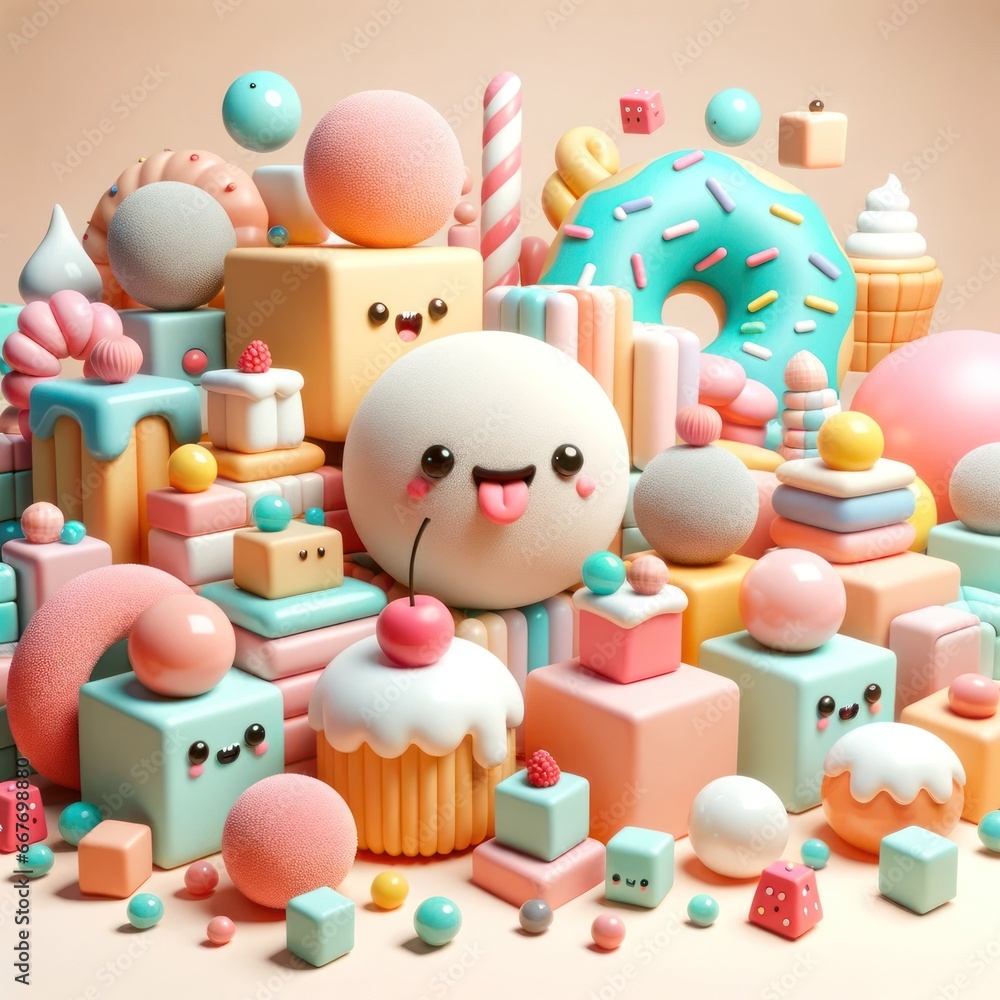 An eclectic mix of vibrant interior design elements, from whimsical toys to decadent desserts, exudes a playful sweetness in this indoor scene filled with colorful cupcake delights An eclectic mix of vibrant interior design elements, from whimsical toys to decadent desserts, exudes a playful sweetness in this indoor scene filled with colorful cupcake delights