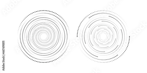 Halftone circular dotted frame set. Circle dots isolated on white background. Logo design element for medical, care, cosmetics. Round the border using halftone circle dots black and white