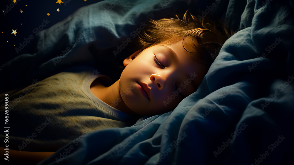 A boy of 5 years old sleeping in bed. Close-up. A boy of 5 years old sleeping in bed. Close-up.