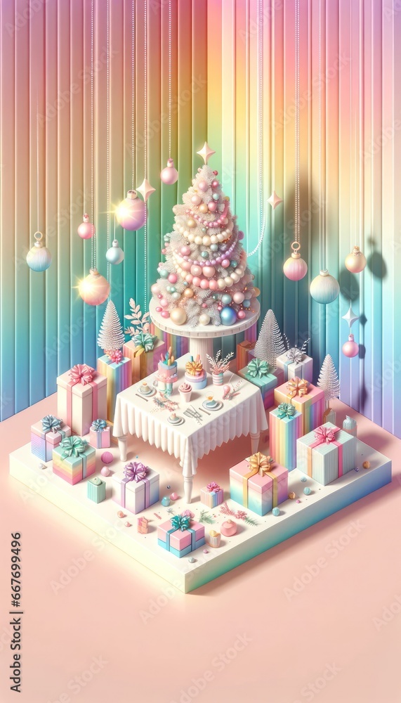 Amidst a colorful array of presents and a majestic christmas tree, a card filled with wishes for a new year sits on a table decorations and a decadent cake, setting the stage for a festive celebratio Amidst a colorful array of presents and a majestic christmas tree, a card filled with wishes for a new year sits on a table decorations and a decadent cake, setting the stage for a festive celebratio