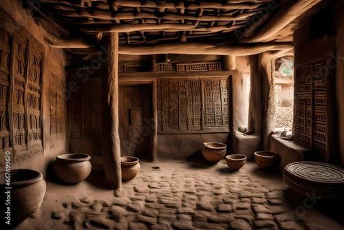 Traditional and ancient mud house interior  photo