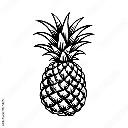pineapple fruit. Vector black and white illustration.