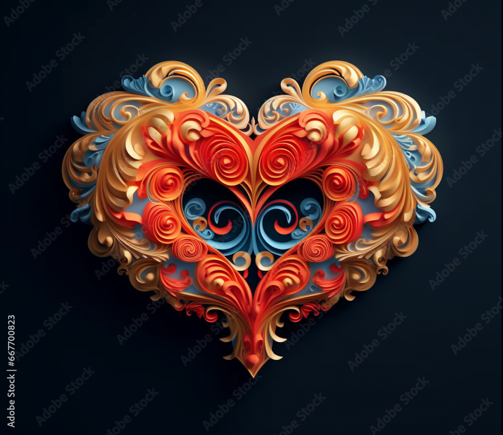 The decorative heart is made from paper in different colors. paper cut style. symbol of love, Valentine's Day, Mother's Day, Family Day. Generative AI