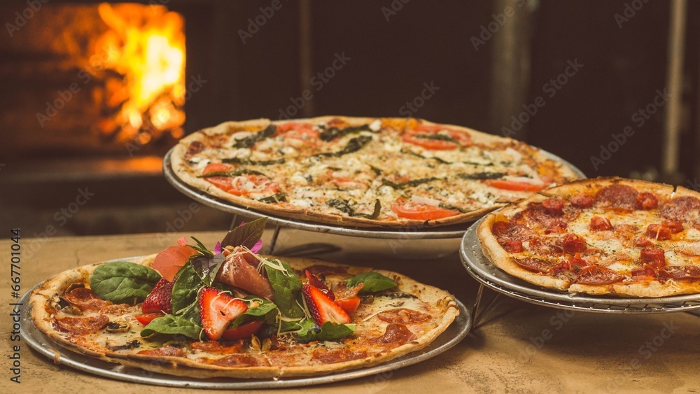 pizza on a wooden table