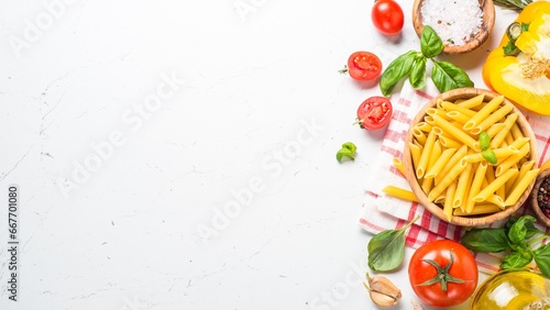 Fresh, ripe, colorful fruits and vegetables on a blank studio backdrop white food background 