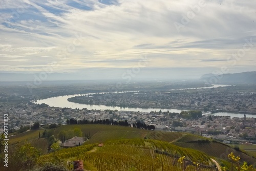 Quadro em tela Vue sur la vallée du Rhône depuis les hauteurs de Tain- L'Hermitage (Drôme)