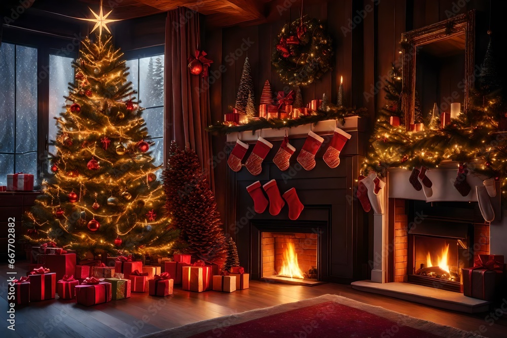 christmas tree in the fireplace