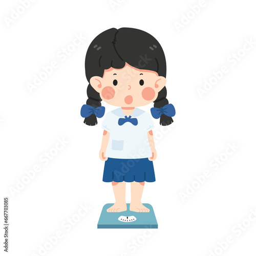 kid student girl use weight scale