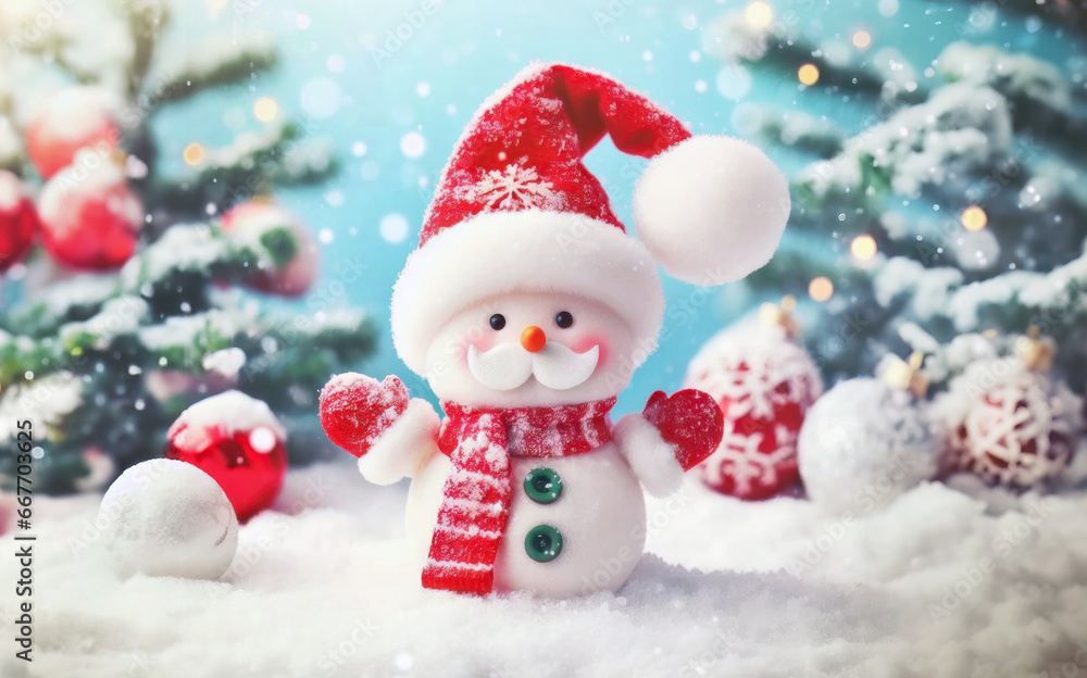 Cute toy character of Santa Claus and snowman, in the white winter snow, Christmas celebration seasons greeting, happy jolly, new year festival, kids toy