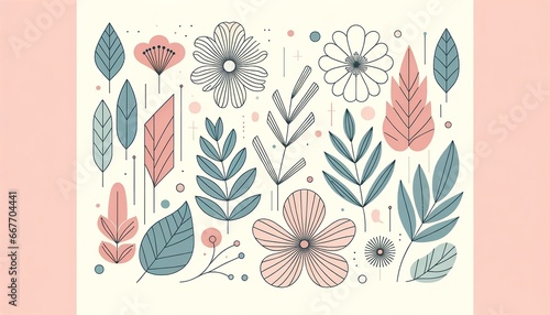 Minimalist Floral Elegance: Soft Toned Line Art Illustration