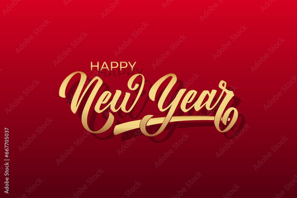 Naklejka premium Happy New Year hand lettering calligraphy. Vector holiday illustration element. Typographic element