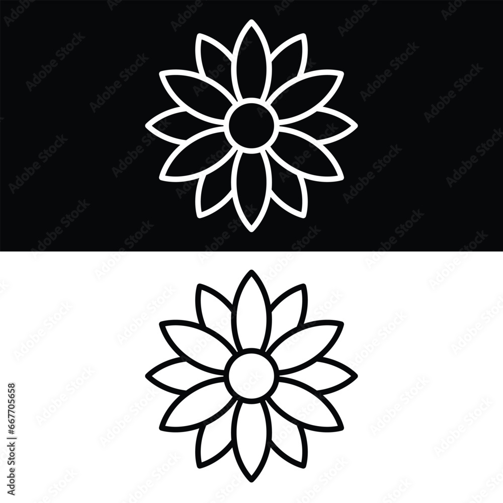 Obraz premium Flower icon design Icon Vector, Black and White Version Design