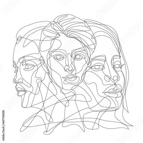One line women face black color