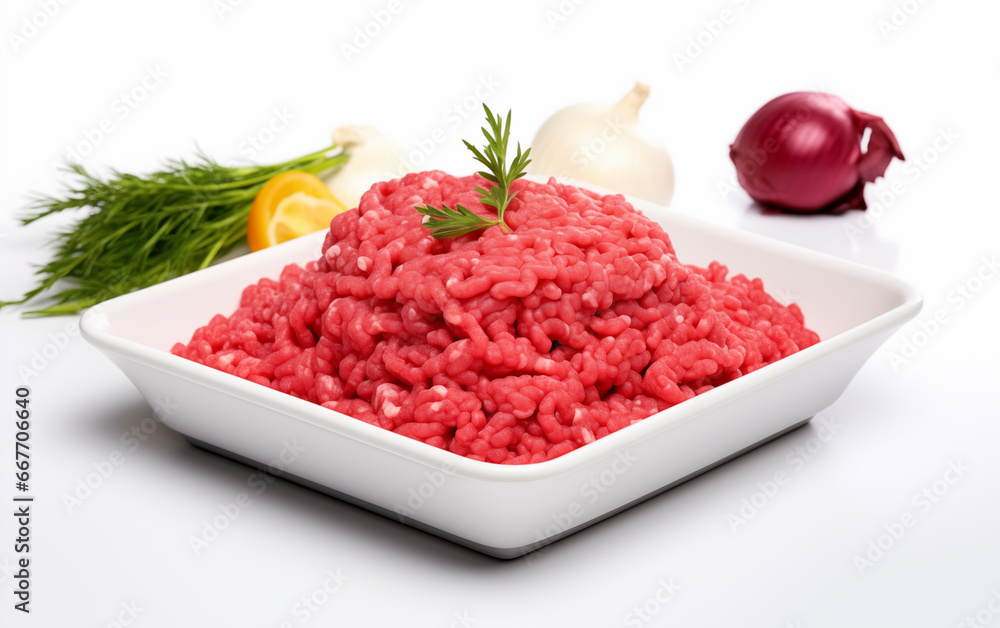 Fresh minced meat ready for cooking Isolated on White background generation of AI Fresh minced meat ready for cooking Isolated on White background generation of AI