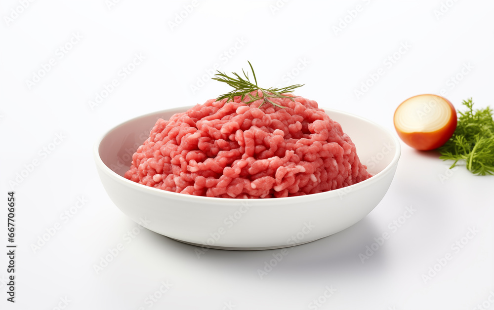 Fresh minced meat ready for cooking Isolated on White background generation of AI Fresh minced meat ready for cooking Isolated on White background generation of AI