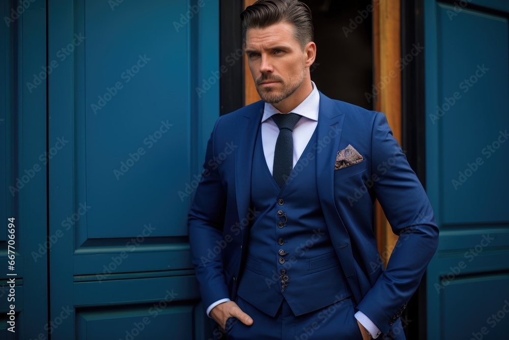 Blue Suit Man Leaning Against Wall Blue Suit Man Leaning Against Wall