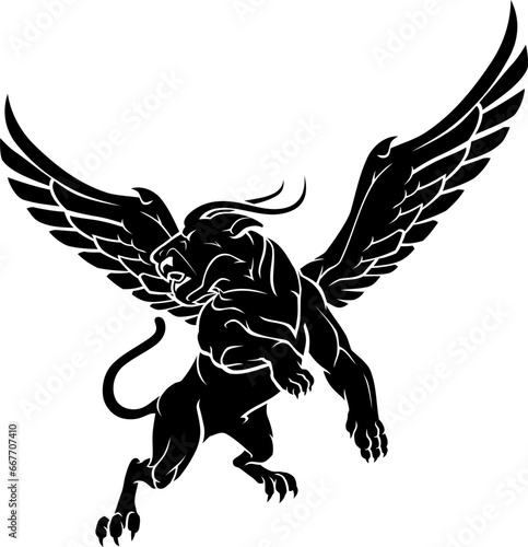 Winged Panther, Mythical Creature Silhouette