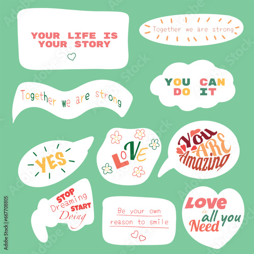 set of vector tags and icons with words and phrases. motivating phrases. lettering. Ideal for your business.