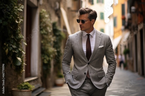 Stylish Businessman Strutting Down Urban Boulevard