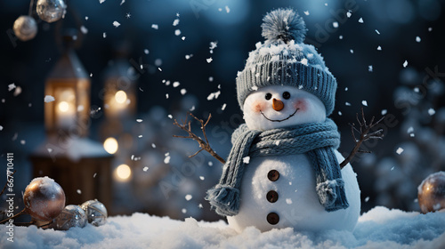 Christmas Eve Holiday Cute Snowman Giving Gifts in Outdoor Background Selective Focus © Image Lounge