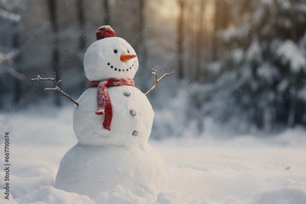 Fototapeta premium christmas snowman on the snow in winter weather