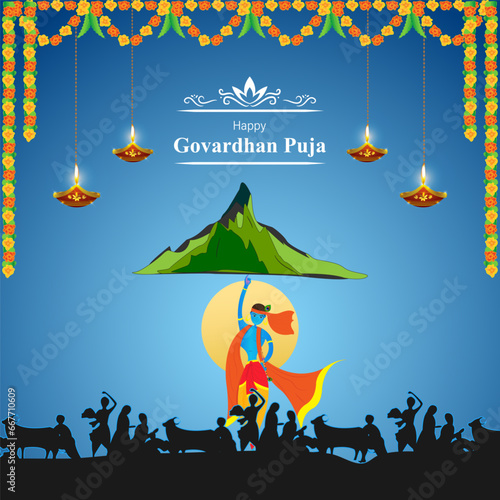 Vector illustration of Happy Govardhan Puja social media feed template