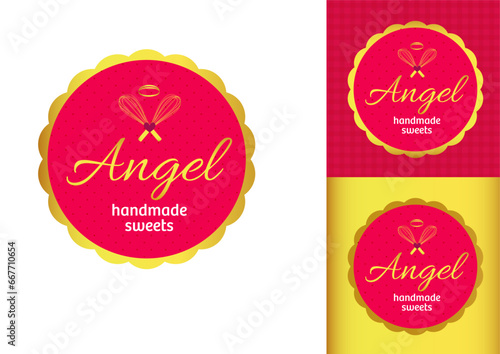 Logo Angel Wings Fuê Cake Mixer egg whisk Halo Bakery Handmade Sweets Cakes Design Company Visual Identity brand Pink Gold Cute Delicate 