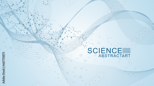Structure molecule and communication. Dna, atom, neurons. Scientific concept for your design. Connected lines with dots. Medical, technology, chemistry, science background. Vector illustration
