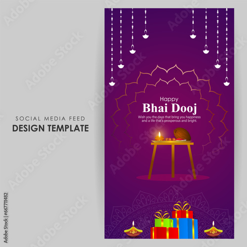 Vector illustration of Happy Bhai Dooj social media feed template