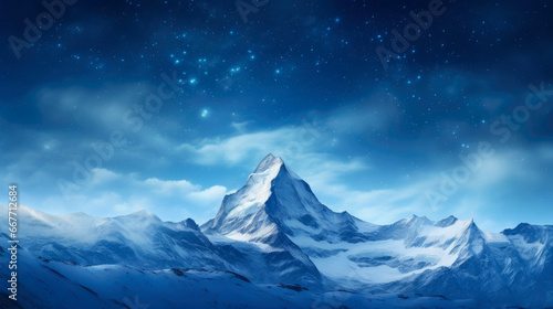 Moonlit Majesty: Snow-Covered Summit and Stars