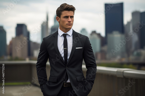 Suave Suit and the City Skyline