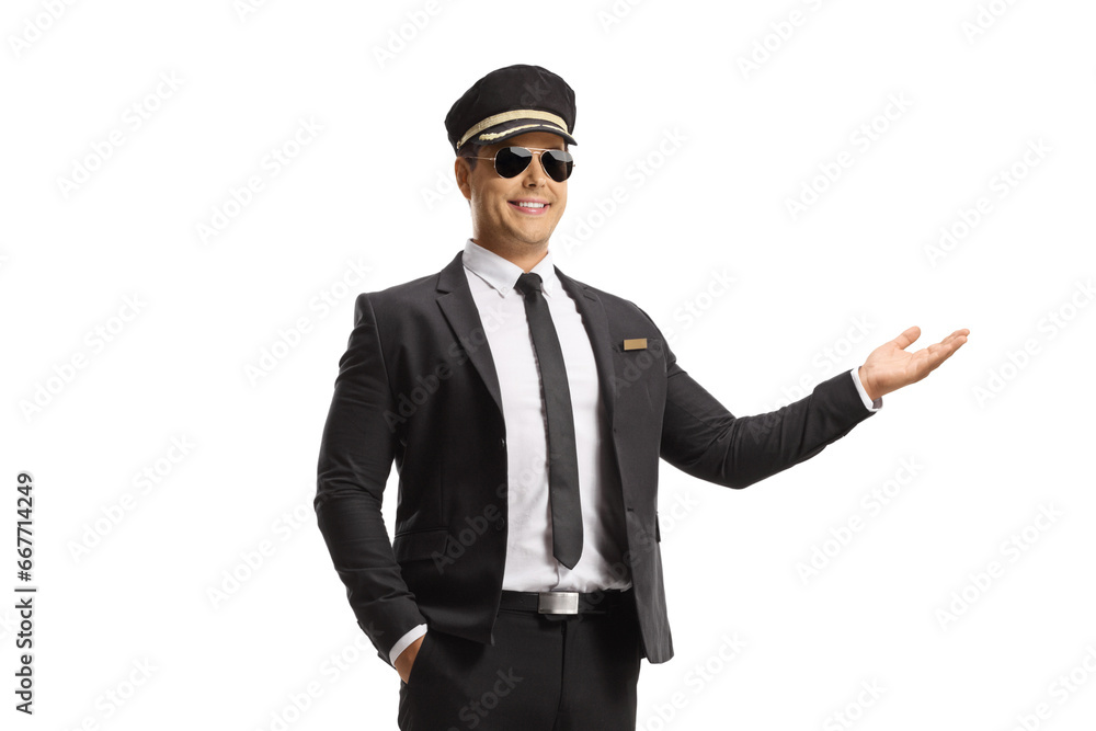 Portrait of a chauffeur gesturing with hand Portrait of a chauffeur gesturing with hand